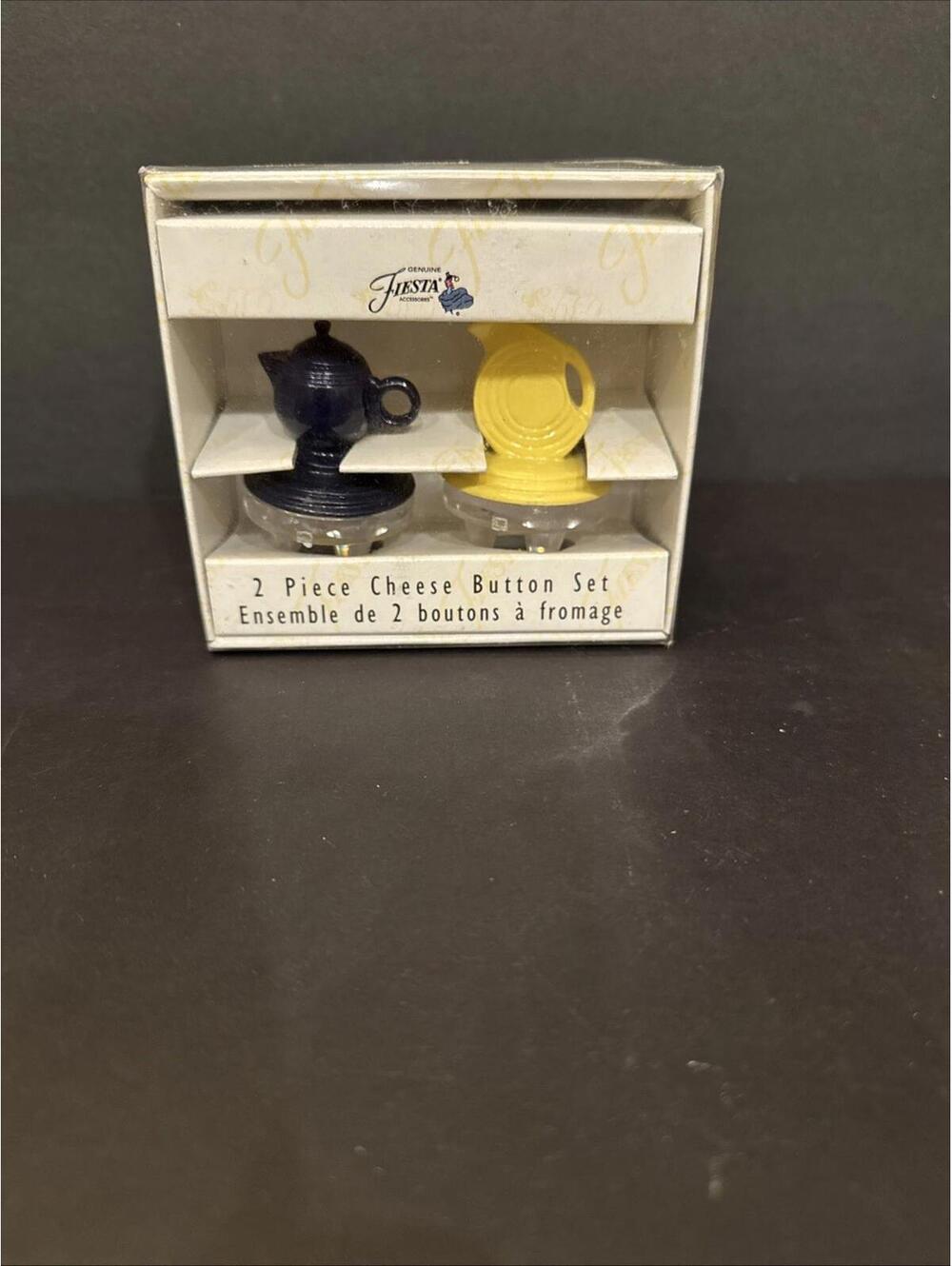 Vintage Fiesta 2 Piece Cheese Button Set Cobalt Blue Yellow Mini Pitcher Teapot